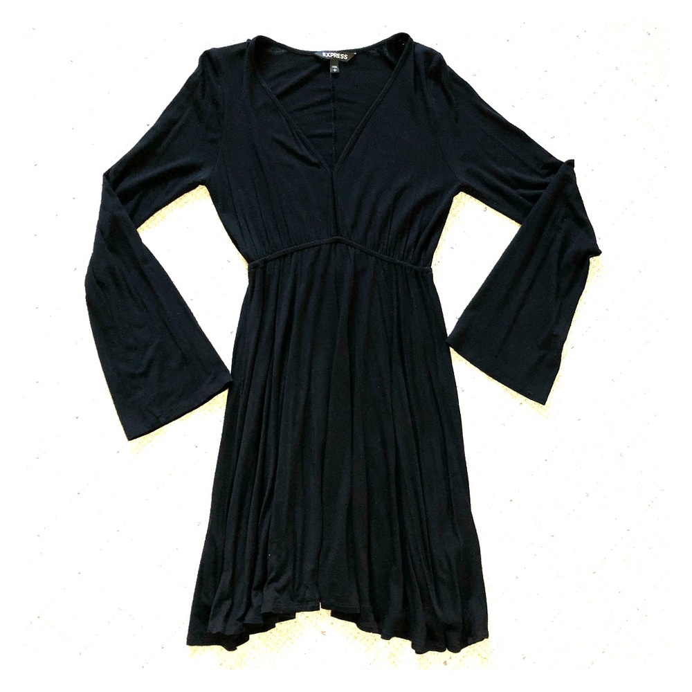 Black long sleeve mini swing dress